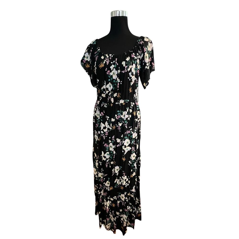 Liberty Love Floral Puff Sleeve Maxi Dress Black 2X